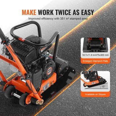 VEVOR Plate Compactor, 2.8 HP 98CC Gas Engine 5,250 RPM, 1,920 Lbs Force Vibratory Compaction Tamper With 18.7 X 11.8 Inch Plate For Walkways, Black 4 VEVOR Plate Compactor, 2.8 HP 98CC Gas Engine 5,250 RPM, 1,920 Lbs Force Vibratory Compaction Tamper With 18.7 X 11.8 Inch Plate For Walkways, Black - Image 4