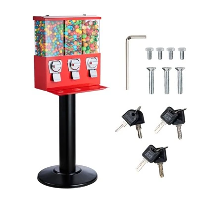 VEVOR Commercial Vending Machine, Triple Compartment Candy Dispenser With Iron Stand, Gumball And Candy Machine For Business, Red 8 VEVOR Commercial Vending Machine, Triple Compartment Candy Dispenser With Iron Stand, Gumball And Candy Machine For Business, Red - Image 8