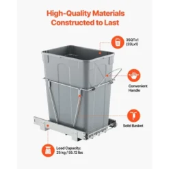 VEVOR Pullout Trash Can For Kitchen Cabinets, 35 QT Garbage Waste Recycling Bin, Under Mount Waste Container, Gray -Aesthtic Interiors GUEST 0c5d8206 2bcf 4696 8925 a3e57e7ecd2b