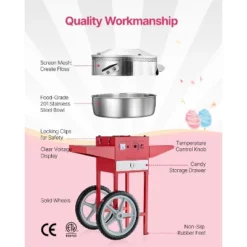 VEVOR Electric Cotton Candy Machine With Cart, 1000W Commercial Candy Floss Maker With 20.5 In Stainless Steel Bowl, Sugar Scoop, And Drawer, Red -Aesthtic Interiors GUEST 0c787dfd be5c 4d0f b54a 71bb2143bf31