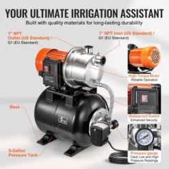 VEVOR 1 HP Shallow Well Pump With Pressure Tank, 1000 GPH, Automatic Irrigation Water Booster Pump With 130 Ft Head Lift 20/40 PSI Pressure, Black -Aesthtic Interiors GUEST 0ca3a04f baca 48c9 ae0e 79d6ff0082d1