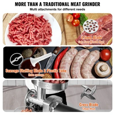 VEVOR Meat Grinder, 9 Lbs/Min Capacity Electric Meat Grinders With Blade, Grinding Plate, Sausage Maker, Stainless Steel Commercial Meat Mincer 3 VEVOR Meat Grinder, 9 Lbs/Min Capacity Electric Meat Grinders With Blade, Grinding Plate, Sausage Maker, Stainless Steel Commercial Meat Mincer - Image 3