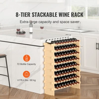 VEVOR 72 Bottle Stackable Modular Wine Rack, 8-Tier Solid Bamboo Wood Storage Racks, Floor Freestanding Wines Holder Display Shelf, Natural Color 2 VEVOR 72 Bottle Stackable Modular Wine Rack, 8-Tier Solid Bamboo Wood Storage Racks, Floor Freestanding Wines Holder Display Shelf, Natural Color - Image 2