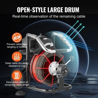 VEVOR Drain Cleaner Machine 100FT X 3/8 Inch, Auto Feed Sewer Snake Auger On Wheels, 370W Portable Drain Cleaning Machine With 8 Cutters, Black 4 VEVOR Drain Cleaner Machine 100FT X 3/8 Inch, Auto Feed Sewer Snake Auger On Wheels, 370W Portable Drain Cleaning Machine With 8 Cutters, Black - Image 4