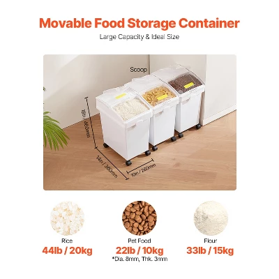 VEVOR Rice Storage Container, 5.2Gallon/20L X3 Capacity Large Dog Food Dispenser Bin, 3 Scoops, And Airtight Lid, 3 Pack, White 2 VEVOR Rice Storage Container, 5.2Gallon/20L X3 Capacity Large Dog Food Dispenser Bin, 3 Scoops, And Airtight Lid, 3 Pack, White - Image 2