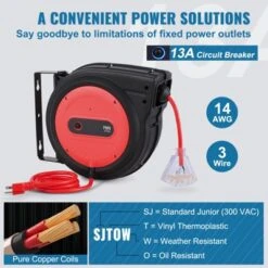 VEVOR Retractable Extension Cord Reel, 75 FT, Heavy Duty 14AWG/3C SJTOW Retractable Power Cord With Lighted Triple Tap Outlet, Black -Aesthtic Interiors GUEST 0d7ad750 aac1 4085 a66b d215b97cd76d