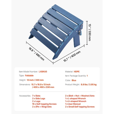 VEVOR Adirondack Ottoman, 15.7L X 18.9W X 13H Inch HDPE Plastic Folding Adirondack Ottoman, Weather-Resistant Foot Rest For Adirondack Chair, Blue 7 VEVOR Adirondack Ottoman, 15.7L X 18.9W X 13H Inch HDPE Plastic Folding Adirondack Ottoman, Weather-Resistant Foot Rest For Adirondack Chair, Blue - Image 7