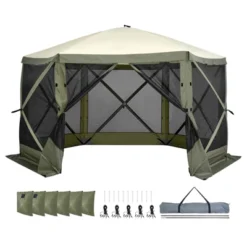 VEVOR Pop Up Gazebo Tent, Pop-Up Screen Tent 6 Sided Canopy Sun Shelter With 6 Removable Privacy Wind Cloths & Mesh Windows, Army Green -Aesthtic Interiors GUEST 0e2a849b 70cd 4381 a99c aada48a02abb