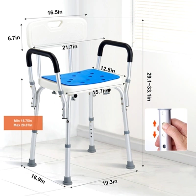 VEVOR Shower Chair, 400 Lbs Capacity, Adjustable Height Shower Stool, Non-slip Bathroom Bench Bath Chair For Elderly Disabled Handicap,white+Blue 7 VEVOR Shower Chair, 400 Lbs Capacity, Adjustable Height Shower Stool, Non-slip Bathroom Bench Bath Chair For Elderly Disabled Handicap,white+Blue - Image 7