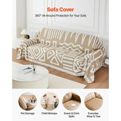 VEVOR Couch Cover, 117.72 X 71.26 Inch Boho Sofa Covers, Anti-Slip Chenille Cushion Protector For Sectional Sofa, Scratch-Resistant, Khaki 2 VEVOR Couch Cover, 117.72 X 71.26 Inch Boho Sofa Covers, Anti-Slip Chenille Cushion Protector For Sectional Sofa, Scratch-Resistant, Khaki - Image 2