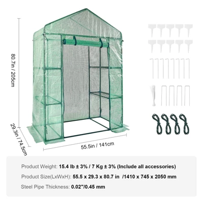 VEVOR Walk-in Green House, 4.6 X 2.4 X 6.7 Ft, Greenhouse With Shelves, High Strength PE Cover With Doors, Windows And Steel Frame,Set Up In Minutes 7 VEVOR Walk-in Green House, 4.6 X 2.4 X 6.7 Ft, Greenhouse With Shelves, High Strength PE Cover With Doors, Windows And Steel Frame,Set Up In Minutes - Image 7