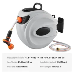 VEVOR Retractable Hose Reel, 65 Ft X 5/8 Inch, 180° Swivel Bracket Wall-Mounted, Garden Water Hose Reel With 9-Pattern Nozzle, Automatic Rewind -Aesthtic Interiors GUEST 0e9798ed d25a 4eab aa70 aa099faf7e32