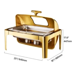 VEVOR Roll Top Chafing Dish Buffet Complete Set, 9Qt Stainless Steel Chafer With Full Size Pan, Rectangle Catering Warmer Server, Gold -Aesthtic Interiors GUEST 0ed079f5 f20a 48d6 a954 e79b34cdceb6