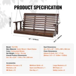 VEVOR Wooden Porch Swing 4.5 Ft, Patio Bench Swing For Courtyard & Garden, Upgraded 880 Lbs Strong Load Capacity -Aesthtic Interiors GUEST 0f167ac3 334c 4897 90d5 b7d696946415