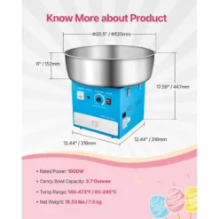 VEVOR Electric Cotton Candy Machine, 1000W Commercial Candy Floss Maker With 20.5 In Stainless Steel Bowl, Sugar Scoop, And Drawer, Blue -Aesthtic Interiors GUEST 0fb1d4a3 e344 4ce2 987b a9651c13d0ba