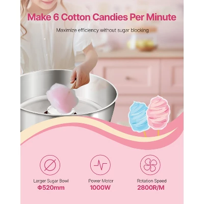 VEVOR Electric Cotton Candy Machine, 1000W Commercial Candy Floss Maker With 20.5 In Stainless Steel Bowl, Sugar Scoop, And Drawer, Red 2 VEVOR Electric Cotton Candy Machine, 1000W Commercial Candy Floss Maker With 20.5 In Stainless Steel Bowl, Sugar Scoop, And Drawer, Red - Image 2
