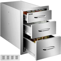 VEVOR Outdoor Kitchen Drawers 14" W X 20.3" H X 23" D, Flush Mount Triple Access BBQ Drawers Stainless Steel With Handle, Silver -Aesthtic Interiors GUEST 10cada56 ba51 4262 a0b7 1512bacd76ee