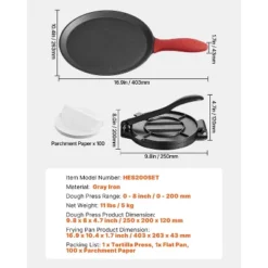 VEVOR Tortilla Press, 8 Inch Cast Iron Tortilla And Roti Maker, Heavy Duty Tortilladora Press With Handle And 100 Pcs Parchment Paper, Black -Aesthtic Interiors GUEST 10ee25ff 82c1 4054 818b 5409102c4025