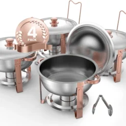 VEVOR Chafing Dish Buffet Set, 5 Qt 4 Pack, Stainless Steel Chafer With 4 Full Size Pans, Round Catering Warmer Server With Lid Water Pan,Rose Gold -Aesthtic Interiors GUEST 117377f4 bf99 48b7 8281 b4a4c82ceb9b