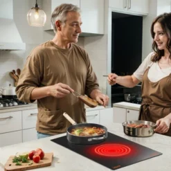 VEVOR Electric Cooktop, 12 Inch 2 Burners Built-in Electric Stove Top, 3000W Ceramic Top Radiant Cooktop, With Glass Panel, Knob Control