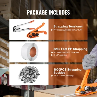 VEVOR Banding Strapping Kit With Strapping Tensioner Tool, Banding Sealer Tool, 3280 Ft Length PP Band, 1000 Metal Seals, Pallet Packaging Strapping 2 VEVOR Banding Strapping Kit With Strapping Tensioner Tool, Banding Sealer Tool, 3280 Ft Length PP Band, 1000 Metal Seals, Pallet Packaging Strapping - Image 2