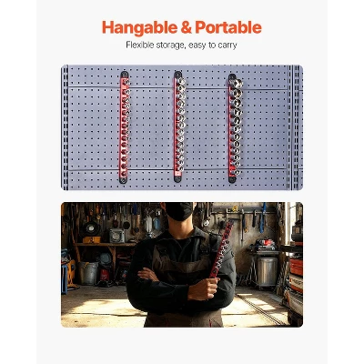 VEVOR Socket Organizer Rail Set, 3PCS Metric & SAE Aluminum Socket Organizers,1/4'', 3/8'' & 1/2'' Heavy-Duty Socket Holder With 360° Rotating Clips 6 VEVOR Socket Organizer Rail Set, 3PCS Metric & SAE Aluminum Socket Organizers,1/4'', 3/8'' & 1/2'' Heavy-Duty Socket Holder With 360° Rotating Clips - Image 6