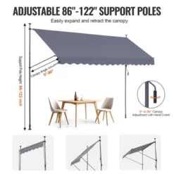 VEVOR 157 X 47" Patio Awning Retractable, Awning Sunshade Shelter With Manual Crank Handle, Adjustable Height From 86 To 122 In, Dark Gray -Aesthtic Interiors GUEST 123becde 3f60 4b6c baf4 a0f0692bab32