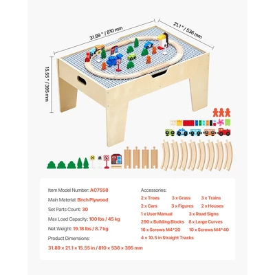 VEVOR Multi-Purpose Activity Play Table, 290 Building Bricks And 30-Piece Wooden Train Set, For Kids Ages 3+, Multicoclor 7 VEVOR Multi-Purpose Activity Play Table, 290 Building Bricks And 30-Piece Wooden Train Set, For Kids Ages 3+, Multicoclor - Image 7
