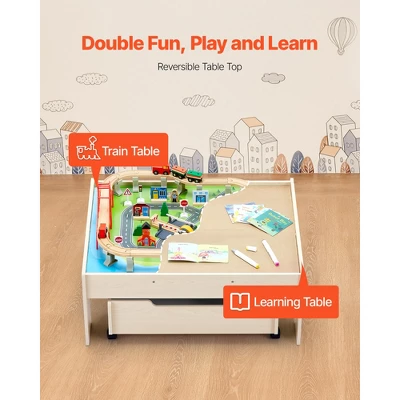 VEVOR Train Table, 100 Multicolor Pieces Wooden Kids Activity Table With Rolling Drawer, 3-in-1 Wooden Train Set For Kids Ages 3+, Multicolor 2 VEVOR Train Table, 100 Multicolor Pieces Wooden Kids Activity Table With Rolling Drawer, 3-in-1 Wooden Train Set For Kids Ages 3+, Multicolor - Image 2