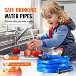 VEVOR 15ft Heated Water Hose For RV, Heated Drinking Water Hose With Corrugated Cover Antifreeze To -45°F, Automatic Self-regulating, 5/8" I.D. Blue -Aesthtic Interiors GUEST 13c0e4c1 a026 4983 8cec 1fa9acd83772