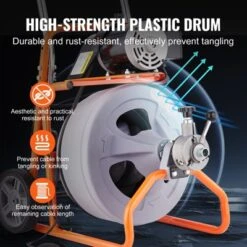 VEVOR Drain Cleaner Machine 100FT X 1/2 Inch, Auto Feed Sewer Snake Drain Auger On Wheels, Portable Drain Cleaning Machine, Orange 11 VEVOR Drain Cleaner Machine 100FT X 1/2 Inch, Auto Feed Sewer Snake Drain Auger On Wheels, Portable Drain Cleaning Machine, Orange -Aesthtic Interiors GUEST 13e31731 b05c 4a34 b77a 3fa277fbea2c
