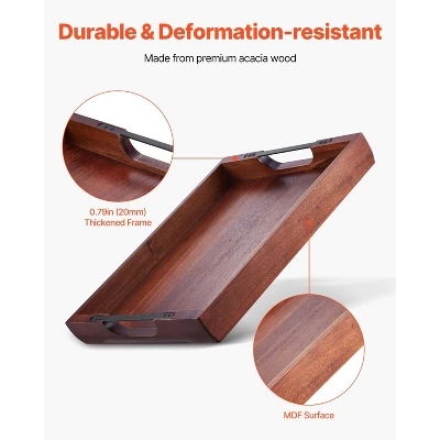 VEVOR Wood Serving Tray, Acacia Wooden Tray Board With Handles, Decorative Rustic Serving Trays Platter, Walnut Wood Color 2 VEVOR Wood Serving Tray, Acacia Wooden Tray Board With Handles, Decorative Rustic Serving Trays Platter, Walnut Wood Color - Image 2