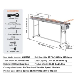 VEVOR Belt Conveyor, 59 X 15.7 Inch Conveyor Table, Heavy Duty Stainless Steel Motorized Belt Conveyor, Silver -Aesthtic Interiors GUEST 1413304c da04 4aa1 ae93 fa1607658798