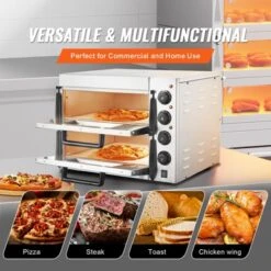 VEVOR Commercial Pizza Oven Countertop, 16" Double Deck Layer, Stainless Steel Electric Pizza Oven With Stone And Handle -Aesthtic Interiors GUEST 14242486 7d71 45cc 95f9 1f14c19098ef