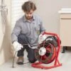 VEVOR Drain Cleaner Machine 75FT X 3/8 Inch, Sewer Snake Auger Manual Feed, 250W Electric Drain Cleaning Machine, Red