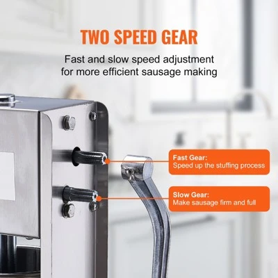 VEVOR Manual Sausage Stuffer, 7 L / 15 LBS Vertical Sausage Machine, Dual-Speed Meat Stuffer, Made Of Food-Grade 304 Stainless Steel, Silver 2 VEVOR Manual Sausage Stuffer, 7 L / 15 LBS Vertical Sausage Machine, Dual-Speed Meat Stuffer, Made Of Food-Grade 304 Stainless Steel, Silver - Image 2
