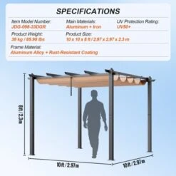 VEVOR 10'x10' Outdoor Retractable Pergola With Canopy, Aluminum Pergola With Retractable Canopy, Modern Pergola With Sun Shade Canopy, Beige -Aesthtic Interiors GUEST 15429b1d 3833 48f1 bfc2 d4ff63681417