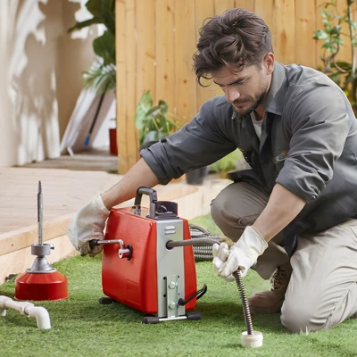 VEVOR 66FT X 5/8 Inch Drain Cleaner Machine, 250W Electric Sewer Snake Auger Manual Feed - With 7 Cutters, 2 Steel Cables, Red 1 VEVOR 66FT X 5/8 Inch Drain Cleaner Machine, 250W Electric Sewer Snake Auger Manual Feed - With 7 Cutters, 2 Steel Cables, Red