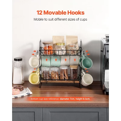 VEVOR 2 Tier Coffee Bar Organizer For Countertop, Multifunctional Mug Holder And Coffee Station, 12 Movable Hooks And 2 Shelves, Matte Black 3 VEVOR 2 Tier Coffee Bar Organizer For Countertop, Multifunctional Mug Holder And Coffee Station, 12 Movable Hooks And 2 Shelves, Matte Black - Image 3