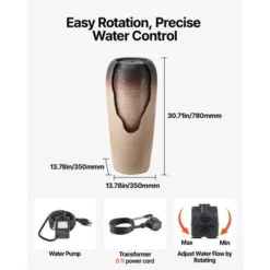 VEVOR Outdoor Water Fountain, 30.71 In Height Fountain And Waterfall, 1-Tier Floor Standing Glazed Jar Style Fountains With Light And Pump, Beige -Aesthtic Interiors GUEST 15cfb823 2459 416c b1e8 c0d4bf60e153