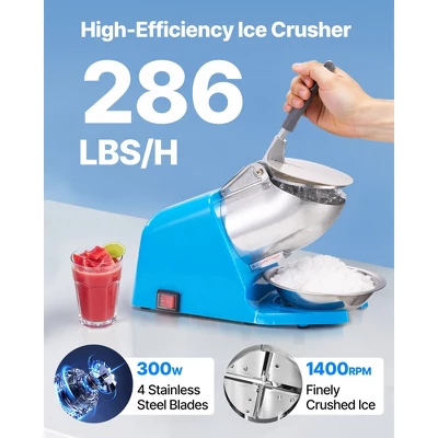 VEVOR Ice Crusher Machine, 286lbs Per Hour Electric 4 Blades Snow Cone Maker, Stainless Steel Shaved Ice Machine With Bowl And Cover, Blue 2 VEVOR Ice Crusher Machine, 286lbs Per Hour Electric 4 Blades Snow Cone Maker, Stainless Steel Shaved Ice Machine With Bowl And Cover, Blue - Image 2