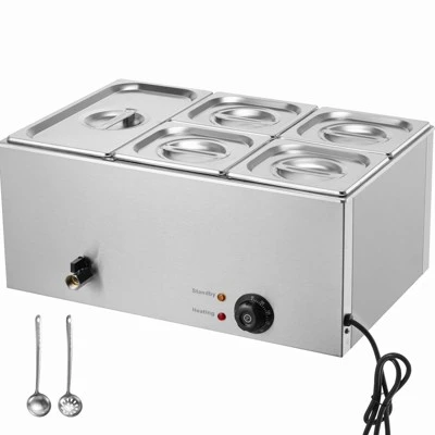 VEVOR 24QT Commercial Food Warmer, 5-Pan Electric Steam Table, 1200W Professional Countertop Stainless Steel Buffet Bain Marie With 86-185°F Temp 8 VEVOR 24QT Commercial Food Warmer, 5-Pan Electric Steam Table, 1200W Professional Countertop Stainless Steel Buffet Bain Marie With 86-185°F Temp - Image 8