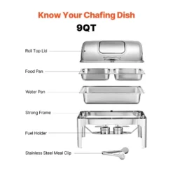 VEVOR Roll Top Chafing Dish Buffet Complete Set, 9 Qt 1 Pack Stainless Steel Chafer With 2 Half Size Pans, Rectangle Catering Warmer Server, Silver -Aesthtic Interiors GUEST 16205f3f d415 486f 919d 729c2dd2b4f9
