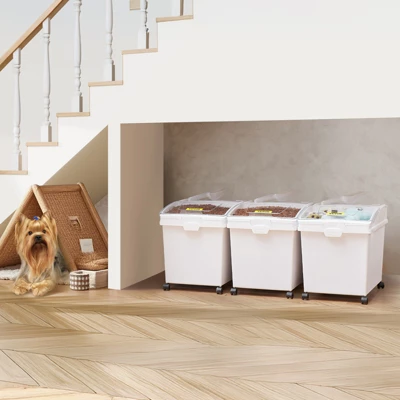 VEVOR Rice Storage Container, 10.5Gallon/40L X3 Capacity Large Dog Food Dispenser Bin, Kitchen Ingredient Grain Cereal Flour Bin, 3 Pack, White 1 VEVOR Rice Storage Container, 10.5Gallon/40L X3 Capacity Large Dog Food Dispenser Bin, Kitchen Ingredient Grain Cereal Flour Bin, 3 Pack, White