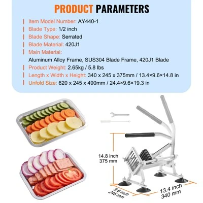 VEVOR Commercial Vegetable Slicer, 1/2 Inch Fruit Slicer, Stainless Steel And Aluminum Alloy Vegetable Cutter Slicer Machine, Manual Slicer 7 VEVOR Commercial Vegetable Slicer, 1/2 Inch Fruit Slicer, Stainless Steel And Aluminum Alloy Vegetable Cutter Slicer Machine, Manual Slicer - Image 7
