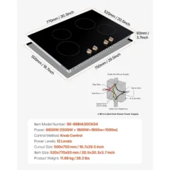 VEVOR Induction Cooktop, 6600W Electric Countertop Burner,4 Burner Knob Control Stove,Built-in Induction Cooktop With 12 Temperature Settings, Black -Aesthtic Interiors GUEST 174e43bf c062 4c92 bdb4 def56fb47e69