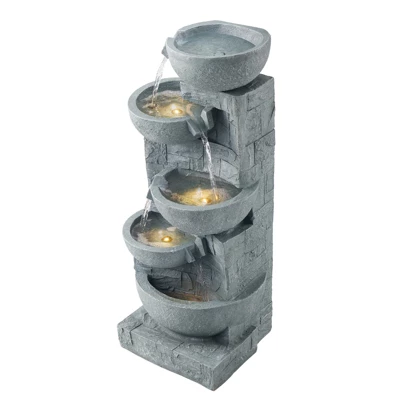 VEVOR Outdoor Water Fountain, 31.5 In Height Fountain And Waterfall, 5-Tier Floor Standing Bowl-Shaped Cascading Fountains With Light And Pump, Gray 8 VEVOR Outdoor Water Fountain, 31.5 In Height Fountain And Waterfall, 5-Tier Floor Standing Bowl-Shaped Cascading Fountains With Light And Pump, Gray - Image 8