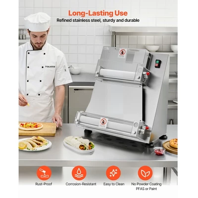 VEVOR Pizza Dough Roller Sheeter, 3-16 Inch Semi-automatic Stainless Steel Pizza Press, Electric 390W Pasta Maker, 260 Pcs Per Hour, Silver 4 VEVOR Pizza Dough Roller Sheeter, 3-16 Inch Semi-automatic Stainless Steel Pizza Press, Electric 390W Pasta Maker, 260 Pcs Per Hour, Silver - Image 4