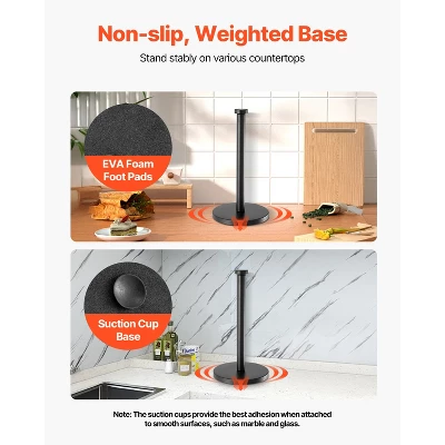 VEVOR Paper Towel Holder Countertop, Stainless Steel Kitchen Paper Towel Stand With Weighted Base And Suction Cups, Black 3 VEVOR Paper Towel Holder Countertop, Stainless Steel Kitchen Paper Towel Stand With Weighted Base And Suction Cups, Black - Image 3