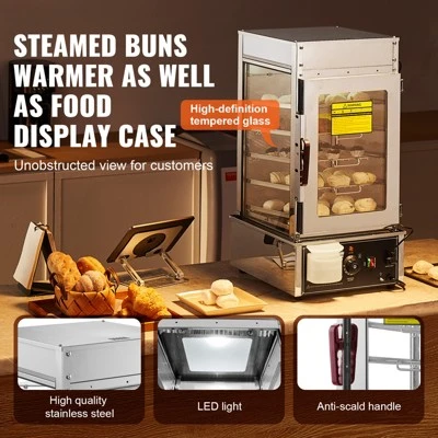 VEVOR Commercial Food Warmer Display, 5-Tier Food Steamer Bun Warmer Machine, 86℉~230℉ Temperature Control, Stainless Steel Steamed Buns Warmer 4 VEVOR Commercial Food Warmer Display, 5-Tier Food Steamer Bun Warmer Machine, 86℉~230℉ Temperature Control, Stainless Steel Steamed Buns Warmer - Image 4